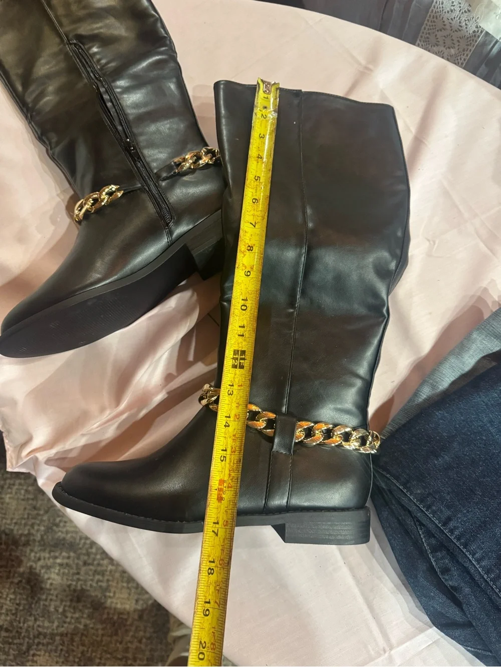 NEW  WITHOUT TAGSWomen's Black Over-the-Knee Boots with Gold Chain Accent
